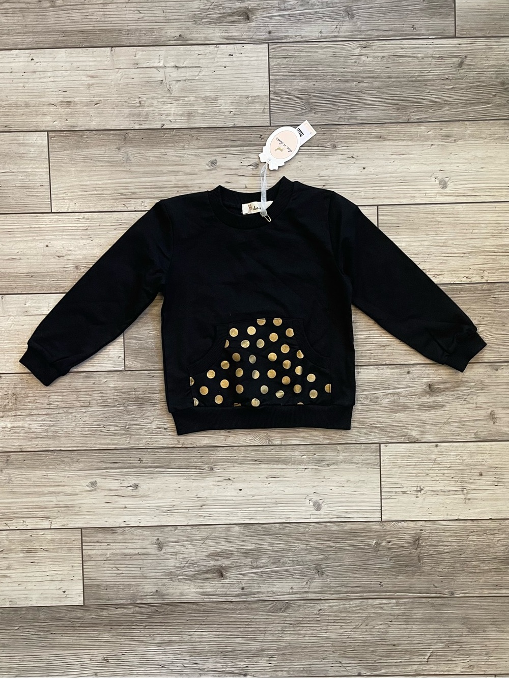 Doe A Dear | Black Sweatshirt with Gold Polka Dots | Size: 4T